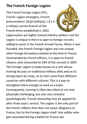 The French Foreign Legion Handout