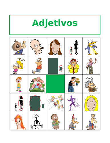 Adjetivos (Spanish Adjectives) Bingo