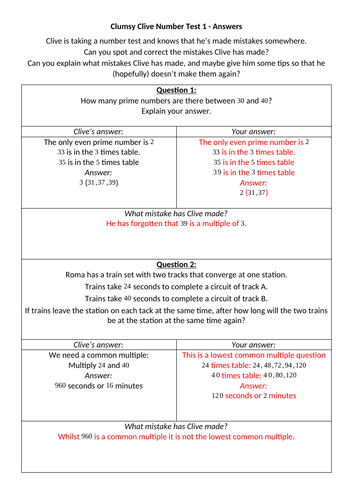 Clumsy Clive's Number Tests