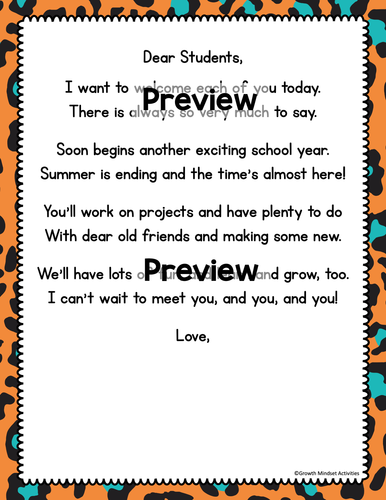 Welcome Back to School Letter