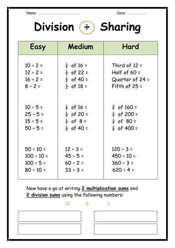 year 2 division worksheet teaching resources