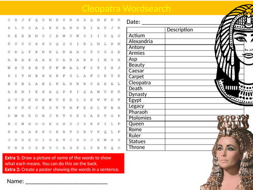 Cleopatra Wordsearch Starter Activity Homework Cover Lesson Plenary Egypt History Queen