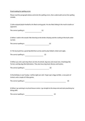 Proof reading for spelling errors and homphones | Teaching Resources