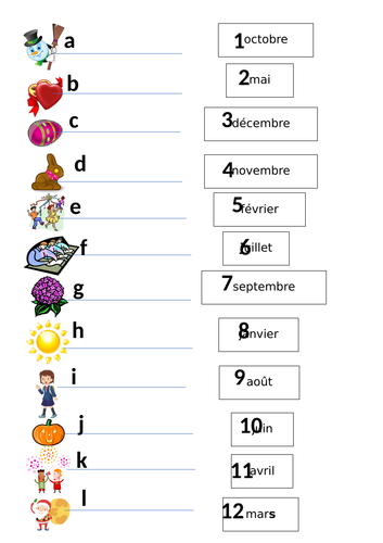 FRENCH MONTHS OF THE YEAR WORKSHEET