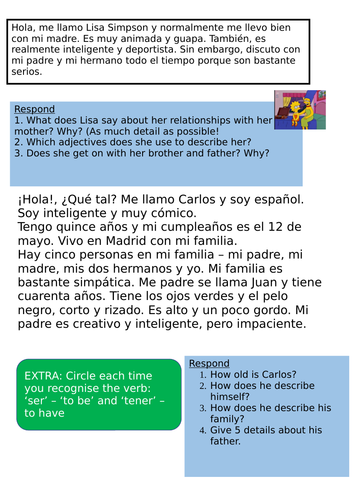 Spanish Ser & Tener worksheet