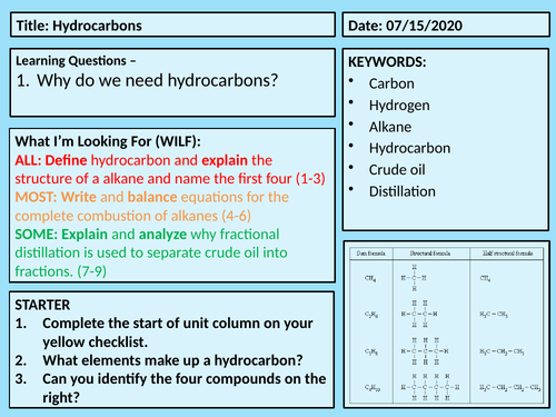 Hydrocarbons C7 Lesson 1