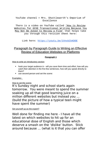 Review Writing How to Write a Review of Websites | Teaching Resources