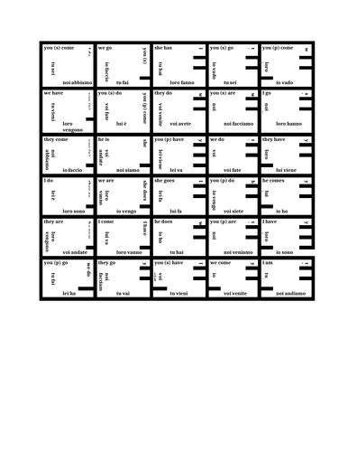 Andare Avere Essere Fare Venire Italian Verbs Game Teaching Resources
