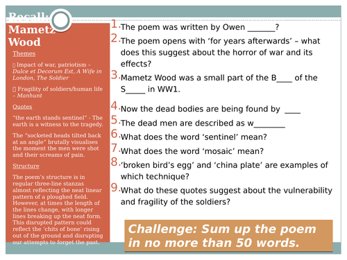 Eduqas Poetry Anthology Recall Questions