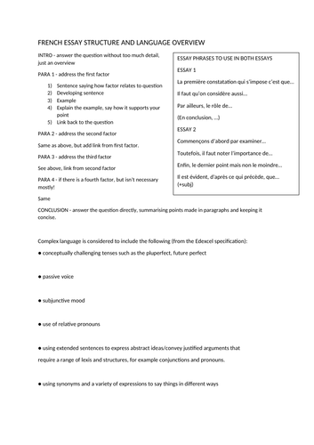 french essay structure