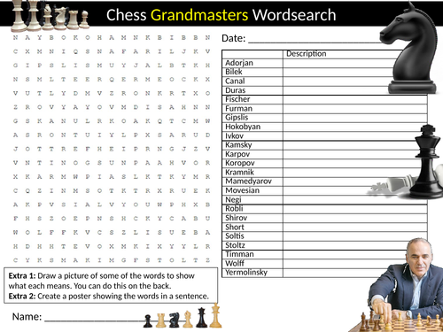 Chess #4 Wordsearch Starter Activity Board Games Cover Lesson Plenary