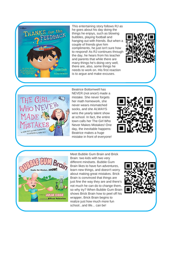 Growth Mindset books QR codes