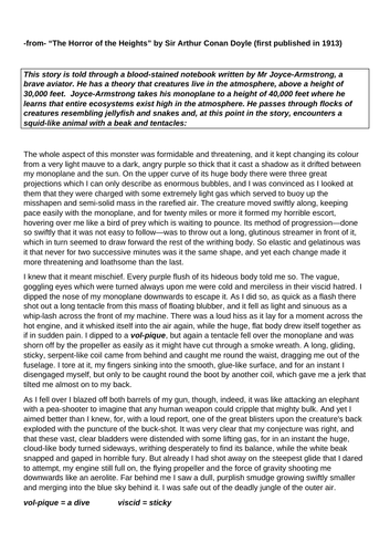 Fic Conan Doyle "The Horror of the Heights" Monsters CRR Comprehension Reading Skills Guided