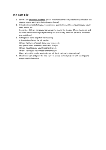 Job Fact File Independent Learning