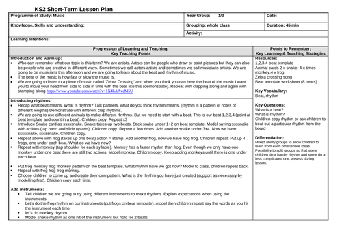 KS1 music lesson - animal rhythms