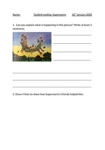 KS1 Guided reading worksheets for Superworm