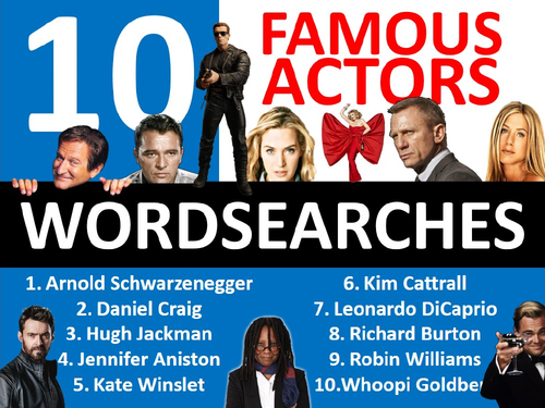 10 x Famous Actors #2 Wordsearch Sheet Starter Activity Keywords Cover Drama