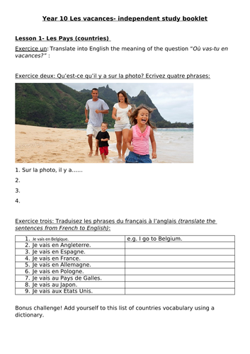 Les vacances GCSE revision booklet