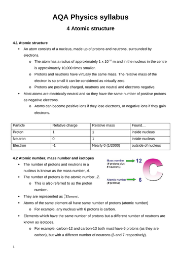 GCSE Physics - Revision notes - Chapter 4 Atomic structure