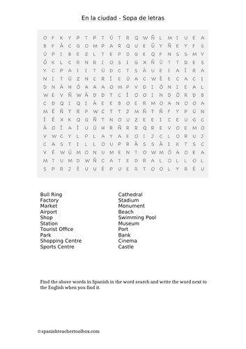 Word Search Places In Town Spanish Teaching Resources