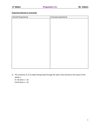 IGCSE Year 10 - Proportions (II)