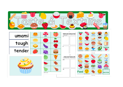 ESL Colorful Food taste & texture Poster, Worksheet, label set, PYP Language