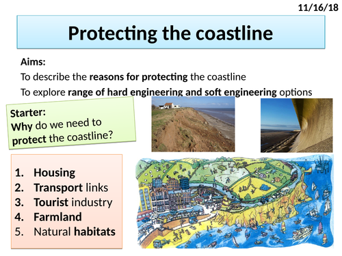 Coastal sea defences (hard & soft engineering) - key definitions, mind map activity and 9 mark essay