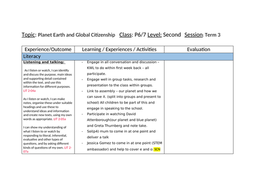 Planet Earth and Global Citizenship Topic Planner IDL