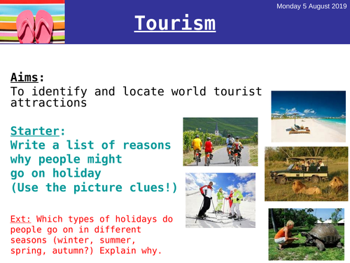 Introduction to tourism: mapping activity and quiz - WHOLE LESSON (KS3 and KS4 suitable)