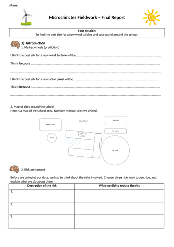 KS3 Onsite Fieldwork - Microclimates (siting solar panel and wind turbine) -ppt and write up booklet