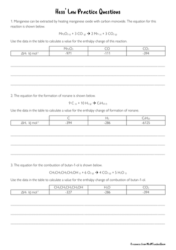 Hess Law Practice Questions