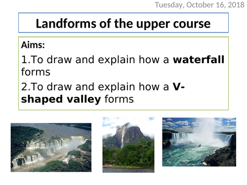 Landforms of river's upper course - waterfalls, V-shaped valleys (KS4 Physical Landscapes in the UK)