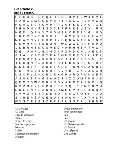 T Es Branche 2 Unite 7 Lecon C Wordsearch Teaching Resources