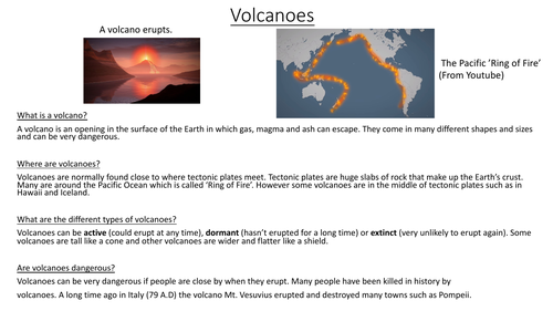 Volcanoes Comprehension Year 2/3