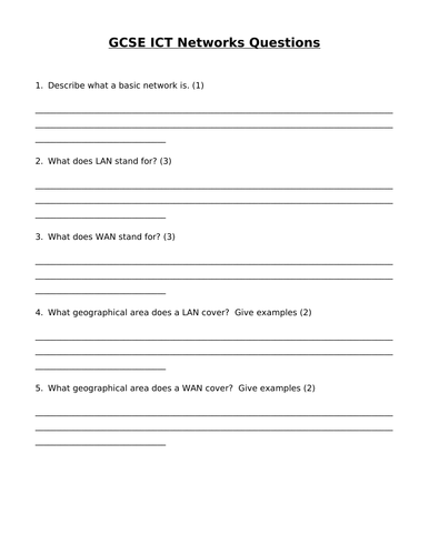 GCSE ICT NETWORKING QUESTIONS PREVIEW