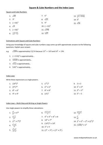 Square & Cube Numbers and Index Laws