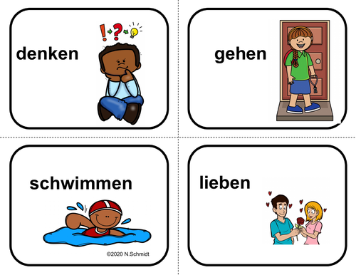 German Verbs Flashcards: 32 Verbs / Deutsche Verben Bildkarten