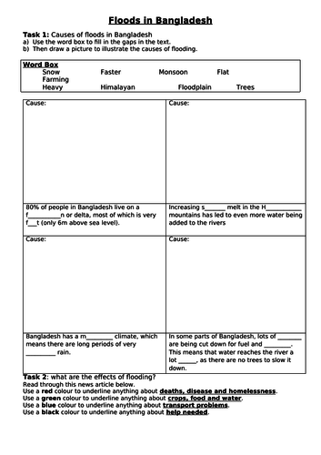 Bangladesh flooding worksheet (KS3)