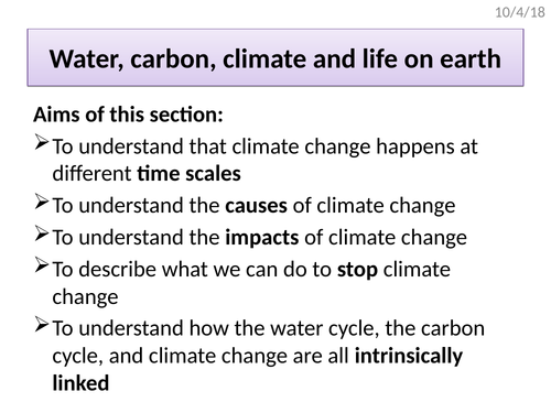 Climate change - its causes, timescale and evidence (also includes water & carbon cycle links)