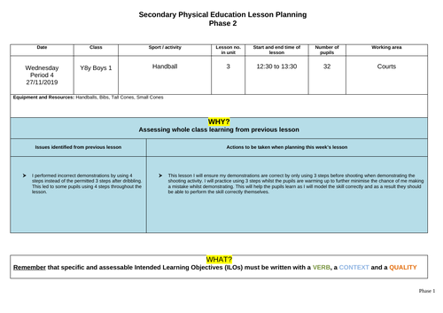 Year 8 Handball Shooting Lesson Plan