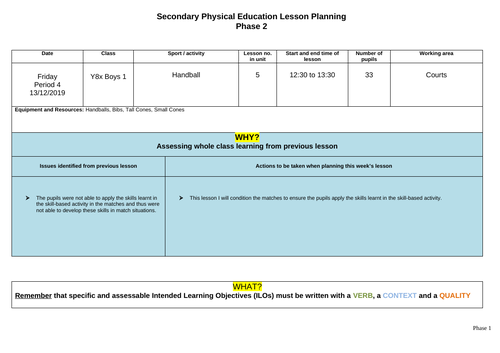 Year 8 Handball Defending Lesson Plan