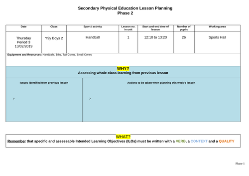 Year 9 Handball Shooting Lesson Plan