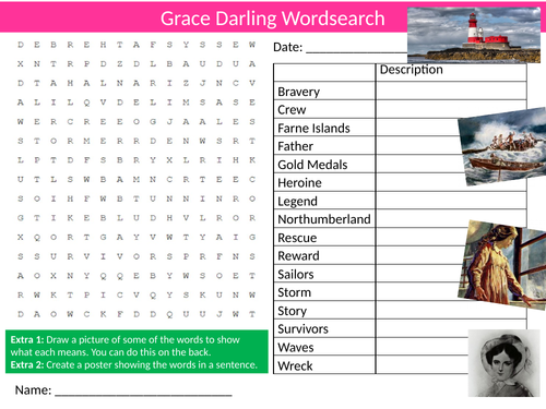 Grace Darling Wordsearch Famous Women People Starter Keywords Activity ...