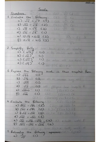Surds 9-1 GCSE Worksheet & Answers
