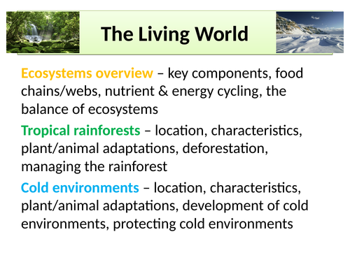 Introduction to ecosystems (biomes, food chains, nutrient cycling) (AQA The Living World)