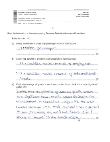 IGCSE GLOBAL PERSPECTIVES SOLVED PAST PAPER 1