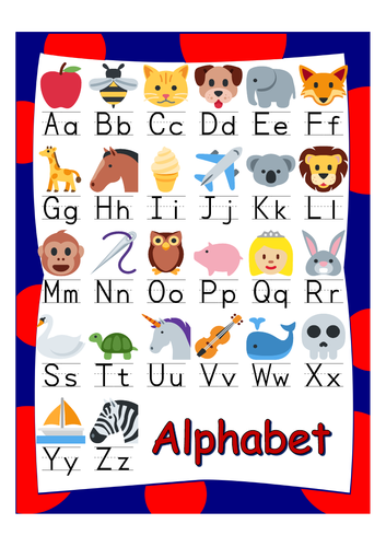 Alphabet poster classroom A4 one letter size and half size, one page hand out WH