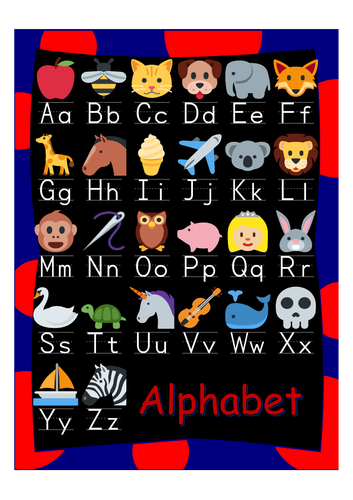 Alphabet poster classroom A4 one letter size and half size, one page hand out BK
