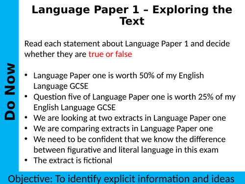 Language Paper 1 Q1, 2 &5