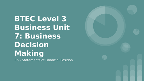 BTEC Level 3 Business Unit 7: Business Decision Making F5 Statements of Financial Position